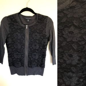 Gray Lace Front Zipper Cardigan